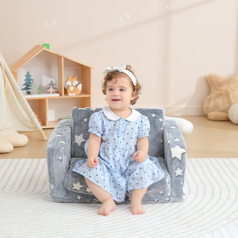 Kisdsa Kids Couch Fold Out, Foldable Toddler Couch with Blanket, Kids Sofa for Girls & Boys, Flip Out Toddler Chair, Convertible Sofa Gift for Children Age 1-3 (Glow Star) - Image 5